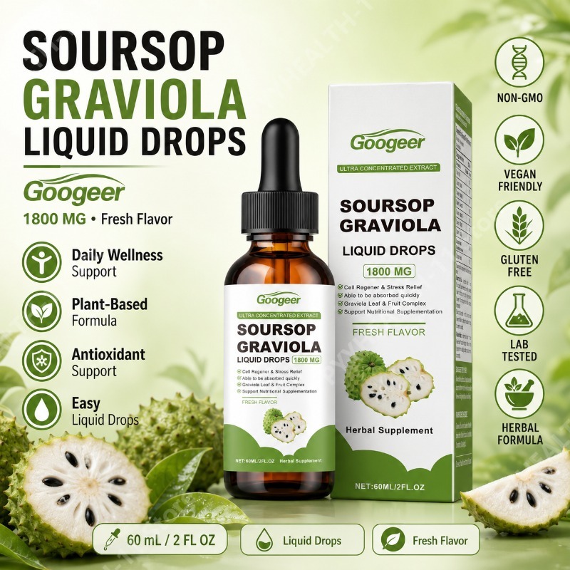Herbal Wellness Drops - サワーソップ・グラビオラの葉と果実の液体ドロップ、ビタミンB1とミントエキス配合のハーブブレンド、毎日の健康維持サポート用、60mL